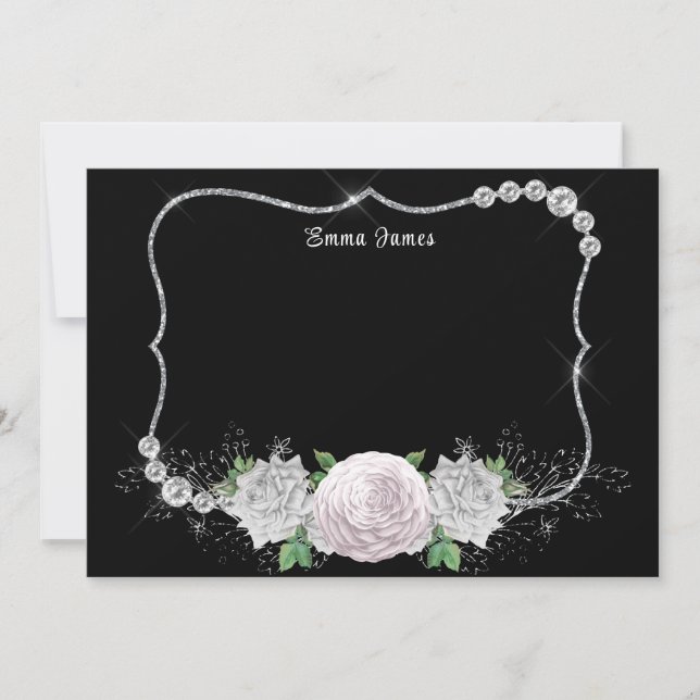 Elegant Faux Diamond Floral Glitter Border Card (Front)