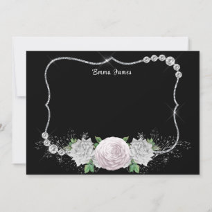 Elegant Faux Diamond Floral Glitter Border Card