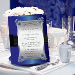 Elegant Faux Diamonds Sapphire Clasps Blue Wedding Invitation<br><div class="desc">Brilliantly sophisticated and stylish wedding invitation with printed faux sapphire blue satin look background and black satin ribbon with diamonds and sapphire corner clasps. The faux black ribbon and gradient sapphire background are continued on back for a polished, sophisticated look. Original design by Holiday Hearts Designs (all rights reserved). Please...</div>