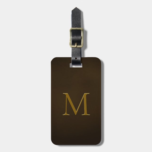 Elegant Faux Embossed Monogram Burnished Brown Luggage Tag (Front Vertical)