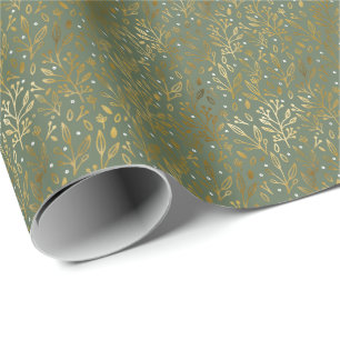 Elegant Faux Foil Botanicals   Christmas Holiday Wrapping Paper