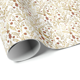 Elegant Faux Foil Christmas Holiday Botanicals Wrapping Paper
