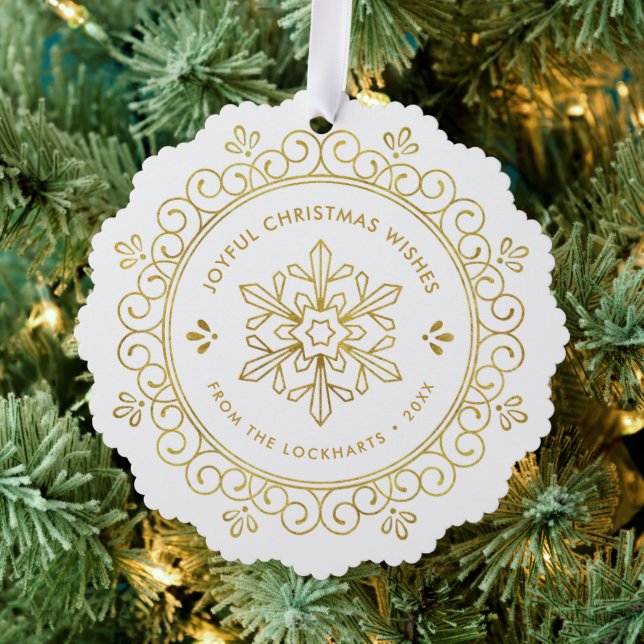 Elegant Faux Foil Frame Round Holiday Photo Card (Insitu (Tree))
