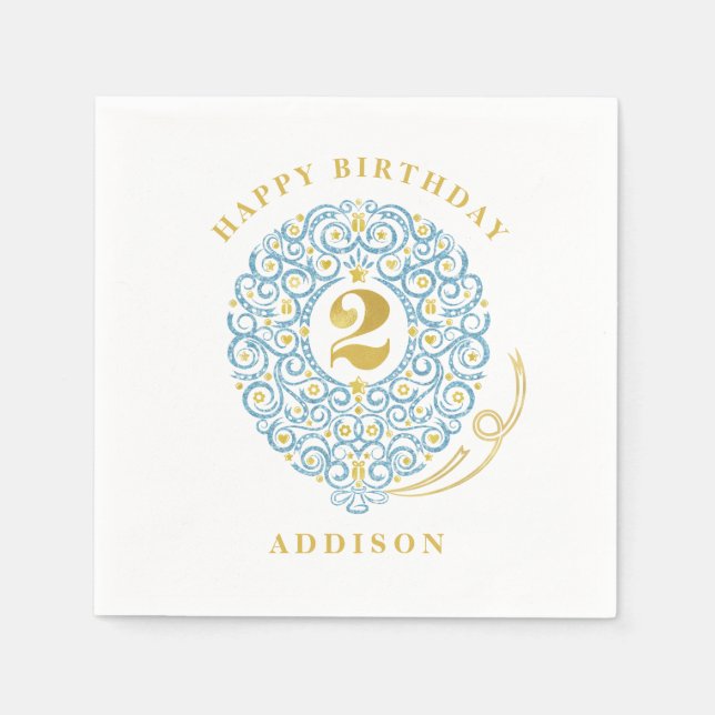 Elegant Faux Foil Lacy Balloon 2nd Birthday Party Napkin (Front)
