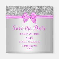 Elegant Faux Fur & Pink Bow Birthday Save The Date