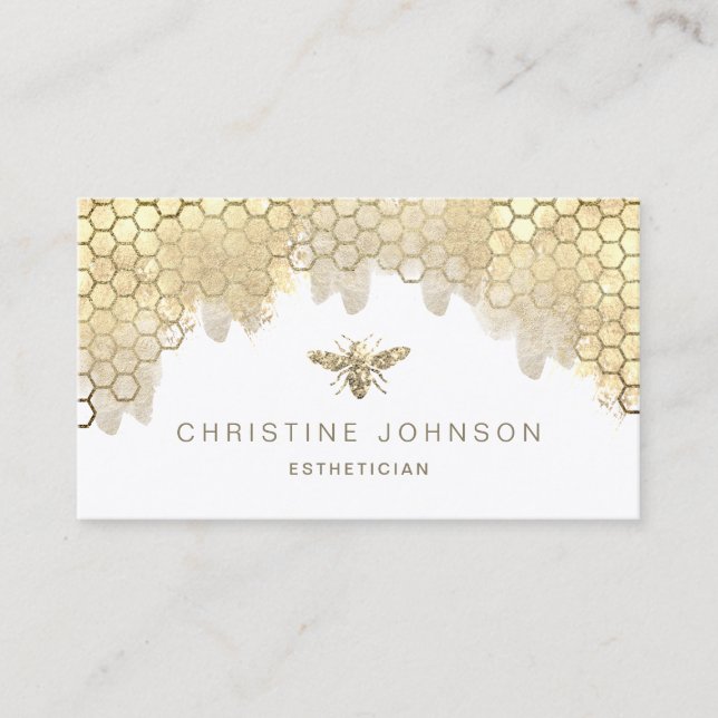 elegant faux glitter bee logo business card (Front)