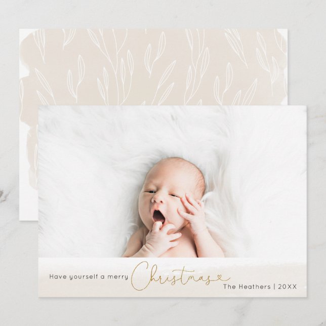 Elegant Faux Glitter Christmas Holiday Photo Card (Front/Back)