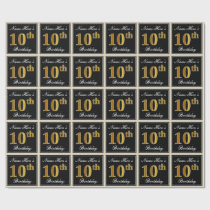 Elegant, Faux Gold 10th Birthday + Custom Name Wrapping Paper