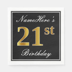 Elegant, Faux Gold 21st Birthday + Custom Name Napkin
