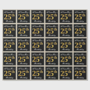 Elegant, Faux Gold 25th Birthday + Custom Name Wrapping Paper