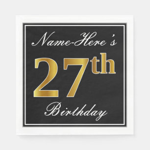 Elegant, Faux Gold 27th Birthday + Custom Name Napkin