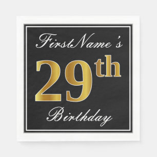 Elegant, Faux Gold 29th Birthday + Custom Name Napkin