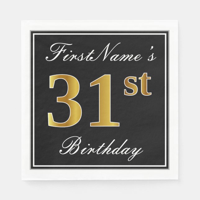 Elegant, Faux Gold 31st Birthday + Custom Name Napkin (Front)