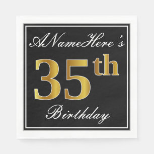 Elegant, Faux Gold 35th Birthday + Custom Name Napkin