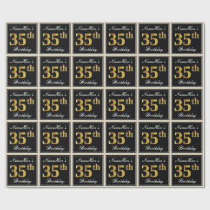 Elegant, Faux Gold 35th Birthday + Custom Name Wrapping Paper