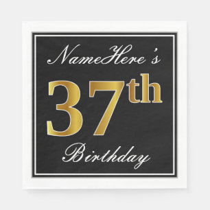 Elegant, Faux Gold 37th Birthday + Custom Name Napkin