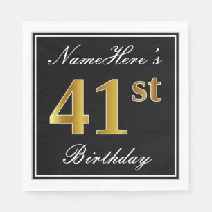 Elegant, Faux Gold 41st Birthday + Custom Name Napkin