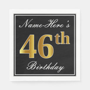 Elegant, Faux Gold 46th Birthday + Custom Name Napkin