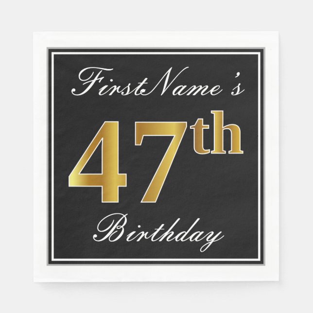 Elegant, Faux Gold 47th Birthday + Custom Name Napkin (Front)