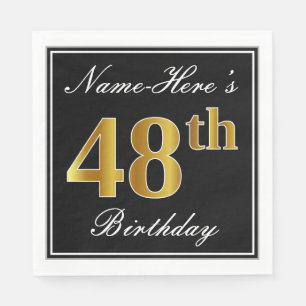 Elegant, Faux Gold 48th Birthday + Custom Name Napkin