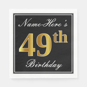 Elegant, Faux Gold 49th Birthday + Custom Name Napkin
