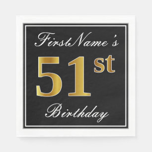 Elegant, Faux Gold 51st Birthday + Custom Name Napkin