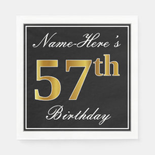 Elegant, Faux Gold 57th Birthday + Custom Name Napkin