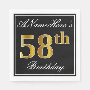 Elegant, Faux Gold 58th Birthday + Custom Name Napkin