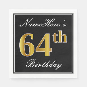 Elegant, Faux Gold 64th Birthday + Custom Name Napkin