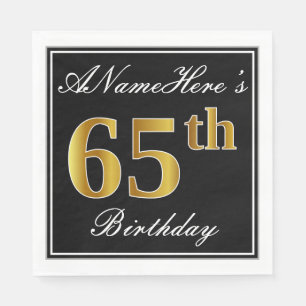Elegant, Faux Gold 65th Birthday + Custom Name Napkin
