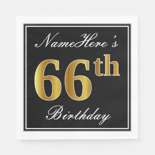 Elegant, Faux Gold 66th Birthday + Custom Name Napkin