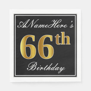 Elegant, Faux Gold 66th Birthday + Custom Name Napkin