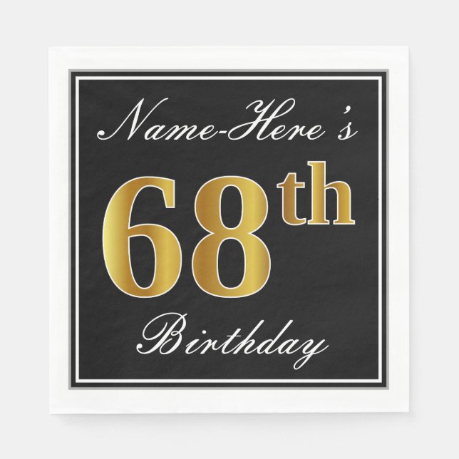 Elegant, Faux Gold 68th Birthday + Custom Name Napkin (Front)