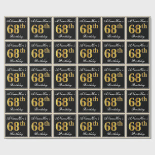 Elegant, Faux Gold 68th Birthday + Custom Name Wrapping Paper