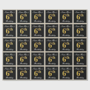 Elegant, Faux Gold 6th Birthday + Custom Name Wrapping Paper