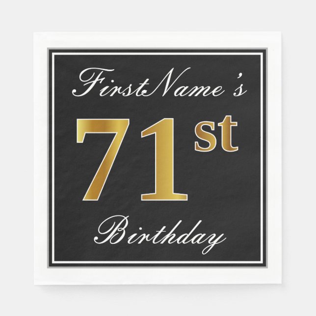 Elegant, Faux Gold 71st Birthday + Custom Name Napkin (Front)