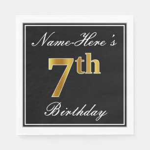 Elegant, Faux Gold 7th Birthday + Custom Name Napkin