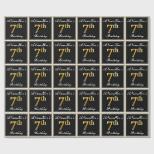 Elegant, Faux Gold 7th Birthday + Custom Name Wrapping Paper