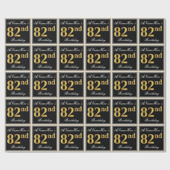 Elegant, Faux Gold 82nd Birthday + Custom Name Wrapping Paper (Flat)