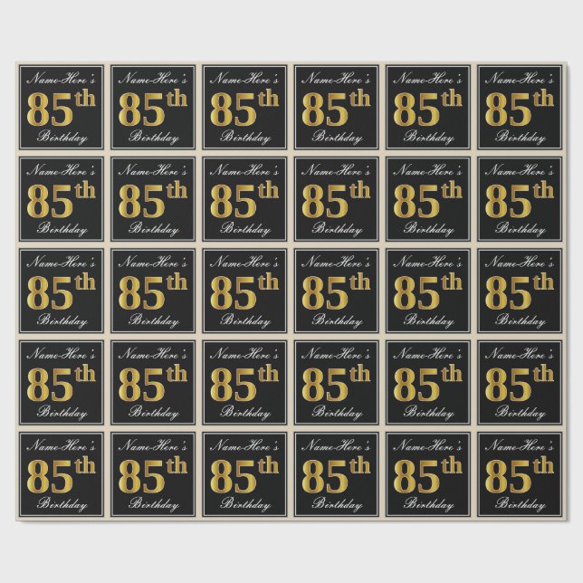 Elegant, Faux Gold 85th Birthday + Custom Name Wrapping Paper (Flat)