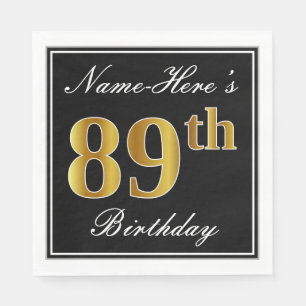 Elegant, Faux Gold 89th Birthday + Custom Name Napkin