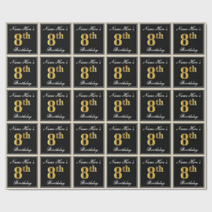 Elegant, Faux Gold 8th Birthday + Custom Name Wrapping Paper