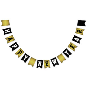 Elegant Faux Gold and Black Happy New Year Bunting