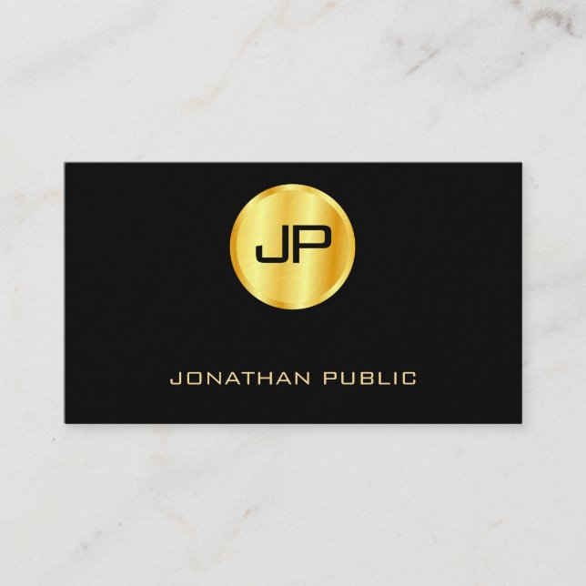 Elegant Faux Gold And Black Modern Premium Thick Business Card (Front)