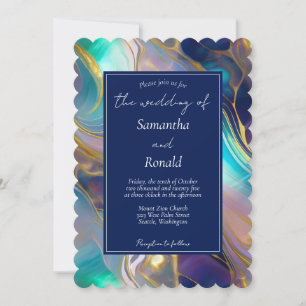 Elegant Faux Gold and Blue Opal Stone Wedding Invitation