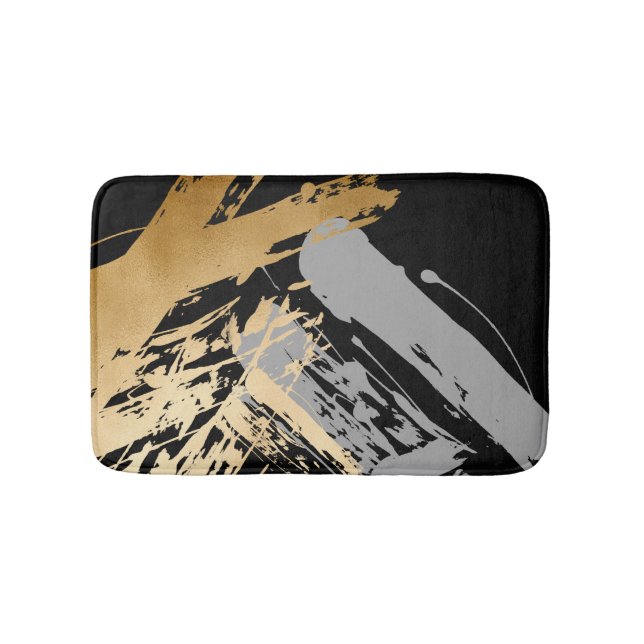 elegant faux gold and grey brushstrokes bath mat (Front)