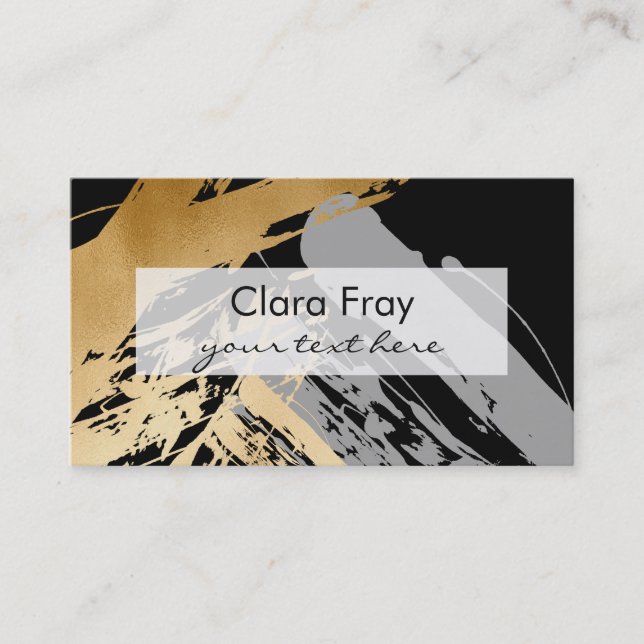 elegant faux gold and grey brushstrokes business card (Front)