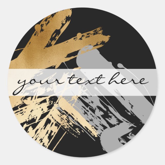 elegant faux gold and grey brushstrokes classic round sticker (Front)