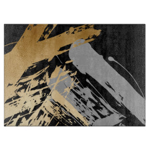 elegant faux gold and grey brushstrokes cutting board