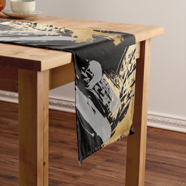 elegant faux gold and grey brushstrokes short table runner (In Situ)